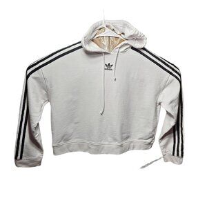 Adidas Originals Women's White Hoodie Sweatshirt With Black Stripes On Sleeves S